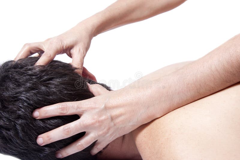 Head massage close up isolated on white background
