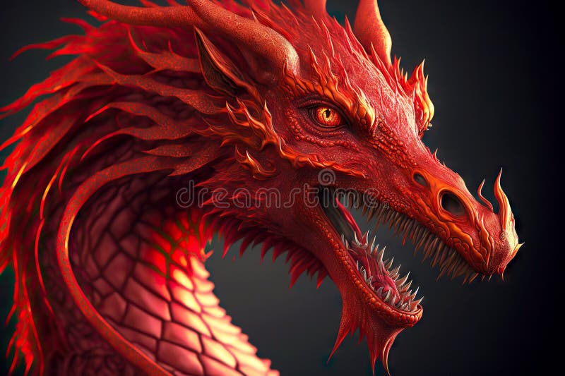 Head from Mystical Red Dragons with Wide Open Mouth Stock Photo Image