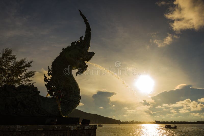 Head of Naka statue spray water