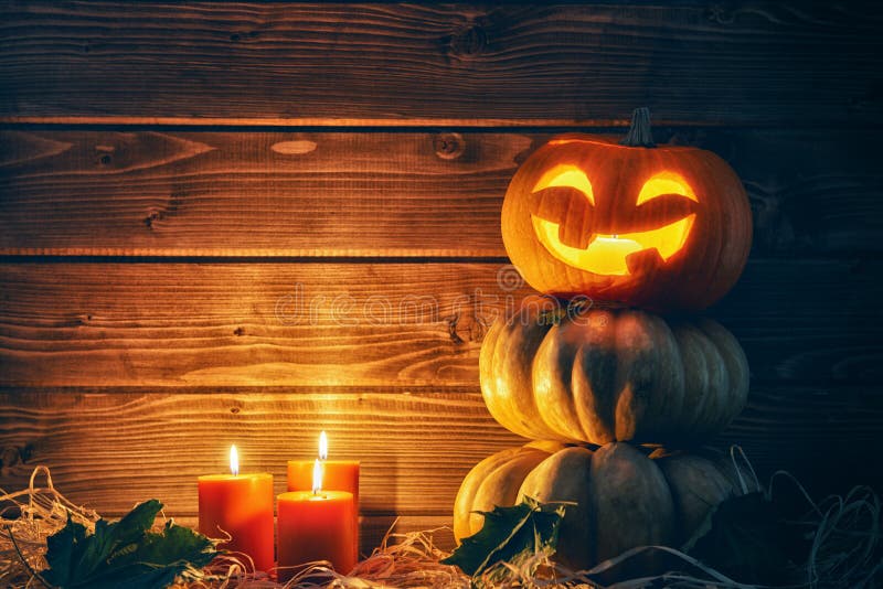 Head pumpkin, candles and autumn leaves stock photos Head pumpkin, candles and autumn leaves stock photos