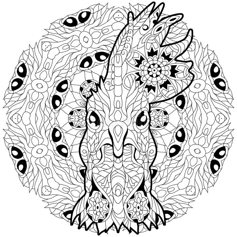 Download Zentangle Rooster Head With Mandala. Hand Drawn Decorative ...