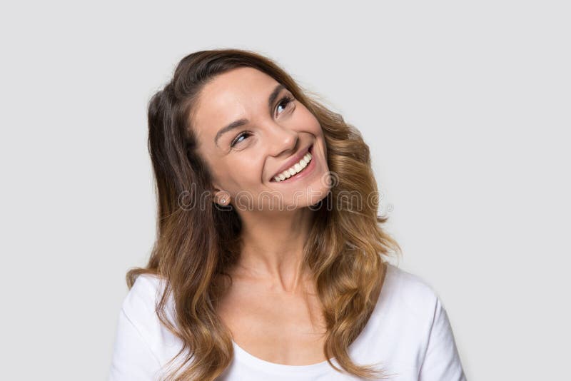 Head shot portrait attractive millennial female over white looking ahead royalty free stock photography Head shot portrait attractive millennial female over white looking ahead royalty free stock photography