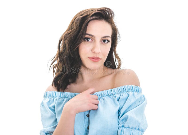 Pretty Young Woman Wearing White Top Stock Photo, Picture and Royalty Free  Image. Image 74287944.