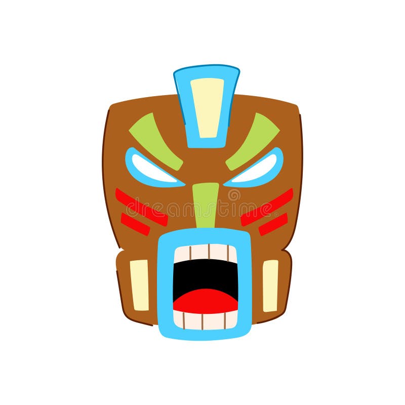 head tiki mask cartoon vector illustration