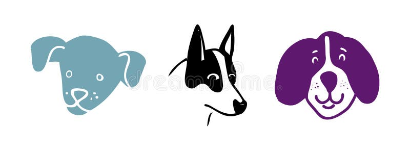 Set of vector dogs in cute fun cartoon style, hand drawn doggy or puppy sketches of head isolated on white background. Set of vector dogs in cute fun cartoon style, hand drawn doggy or puppy sketches of head isolated on white background