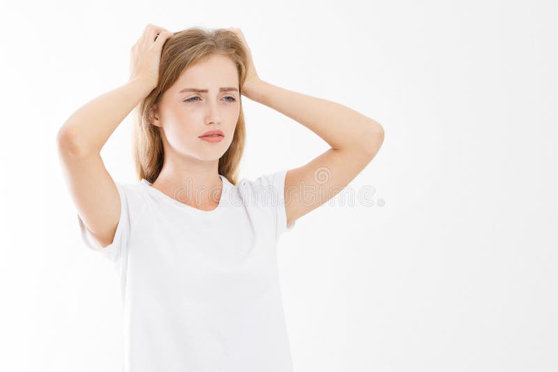 Headache And Stress Beautiful Young Woman Feeling Strong Head Pain. Portrait Of Tired Stressed Female Suffering From Painful royalty free stock photography Headache And Stress Beautiful Young Woman Feeling Strong Head Pain. Portrait Of Tired Stressed Female Suffering From Painful royalty free stock photography