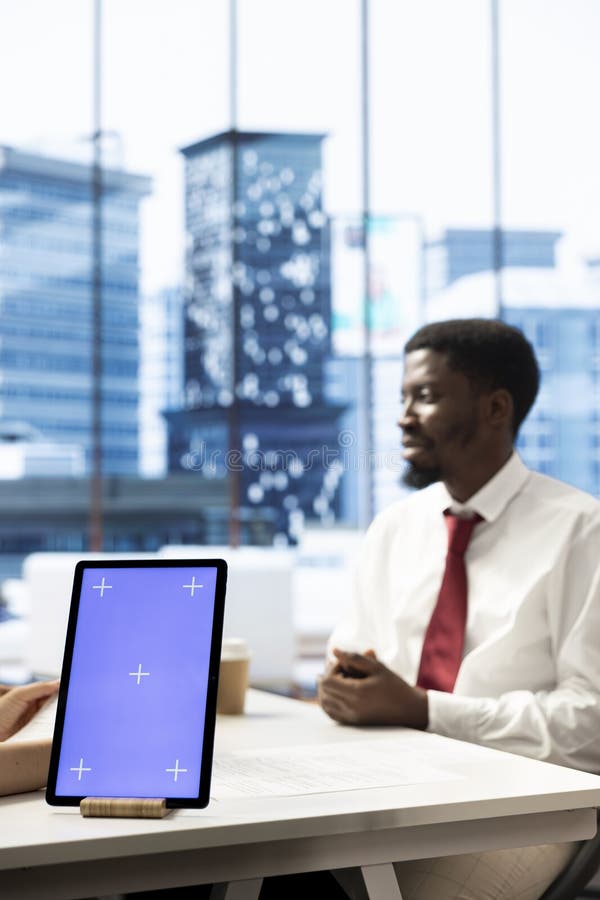Headhunters use mockup device to attract qualified candidates royalty free stock images