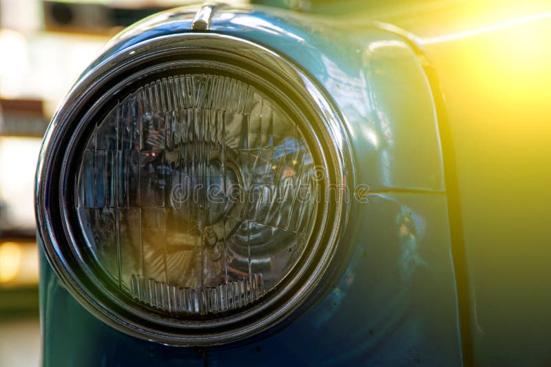 Headlight of Antique Old Car, Detail on the Headlight of a Vintage Car