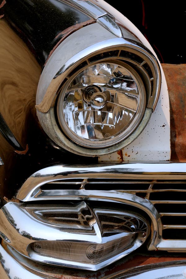 Headlight, Grill and Bumper on Classic Automobile Stock Image Image