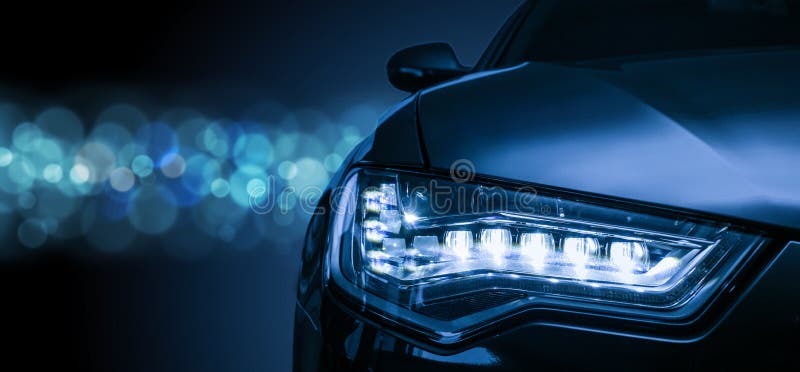 headlight of prestigious car close up