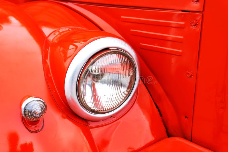 Headlight Retro Car. Vintage Car Red Stock Image - Image of view, paint