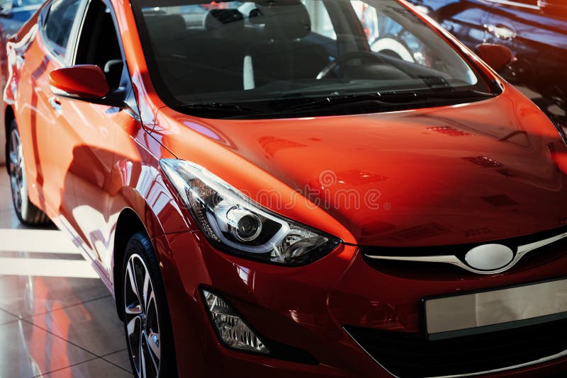 Headlights and Hood of Sport Red Car. Stock Photo Image of engine