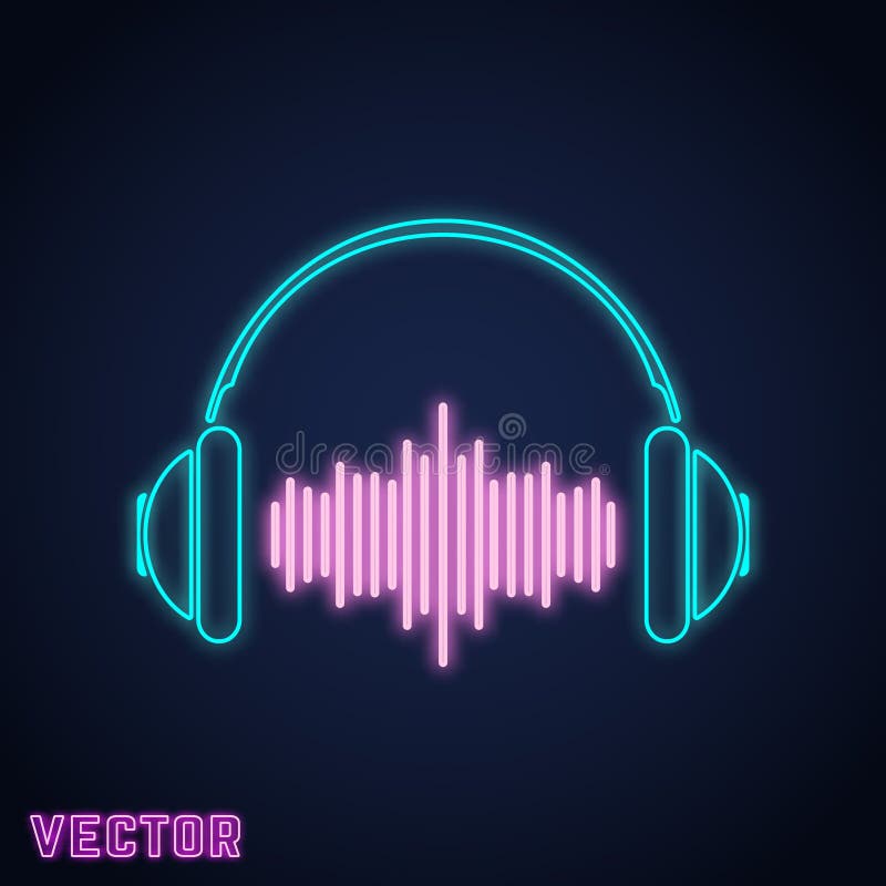Headphone sign neon light design stock illustration