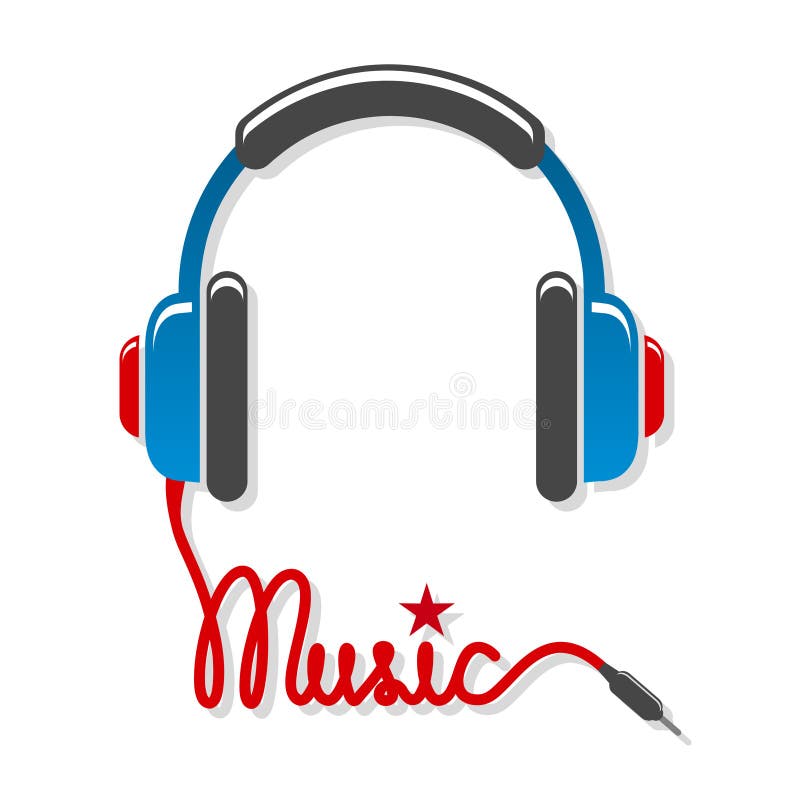 Headphones with Cord and Word Music Stock Vector Illustration of icon