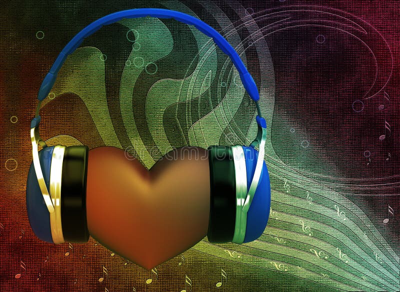 Headphones with a heart stock illustration. Illustration of listen