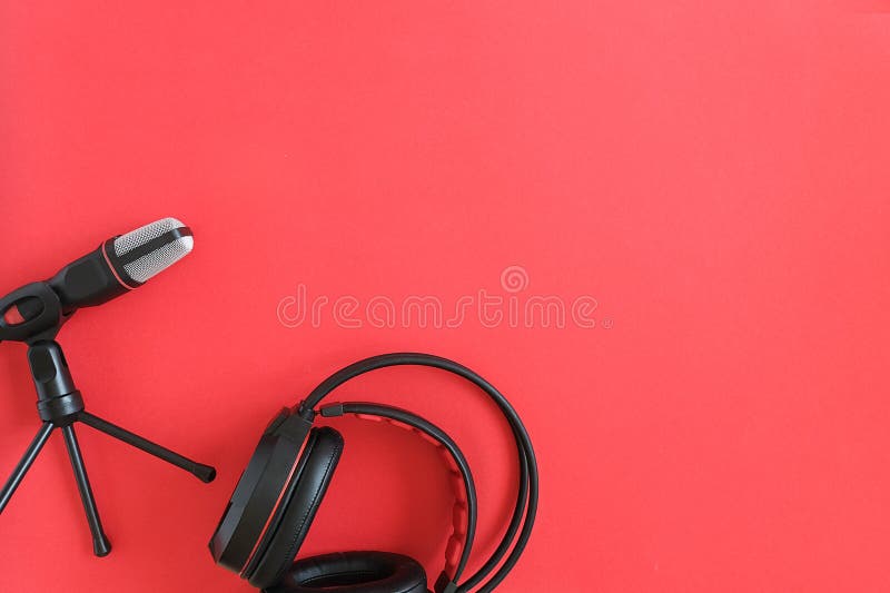 Headphones and Microphone on Red Background. Concept Music or Podcast Stock  Photo - Image of microphone, news: 169241882