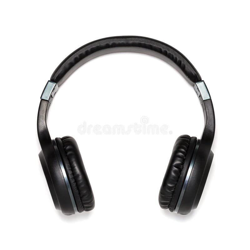 Headphones Overhead Full Size Black Isolated on White Background Stock