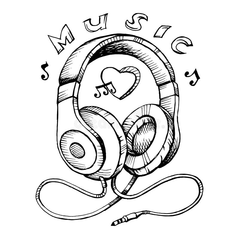 Headphones Sketch Vector Illustration with Musical Notes Stock Vector ...