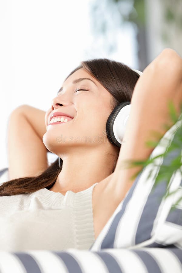 Headphones woman listening to music