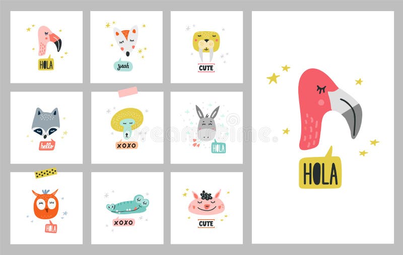 Heads of cute animals vector illustrations stock illustration Heads of cute animals vector illustrations stock illustration