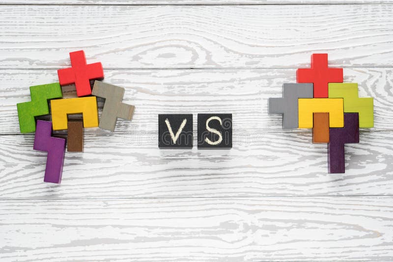 Heads of two people with colourful shapes of abstract brain for concept of idea and teamwork. Two people with different thinking stock photography Heads of two people with colourful shapes of abstract brain for concept of idea and teamwork. Two people with different thinking stock photography