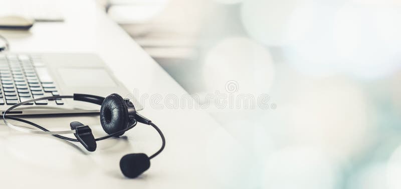 Headset and Customer Support Equipment at Call Center Ready for