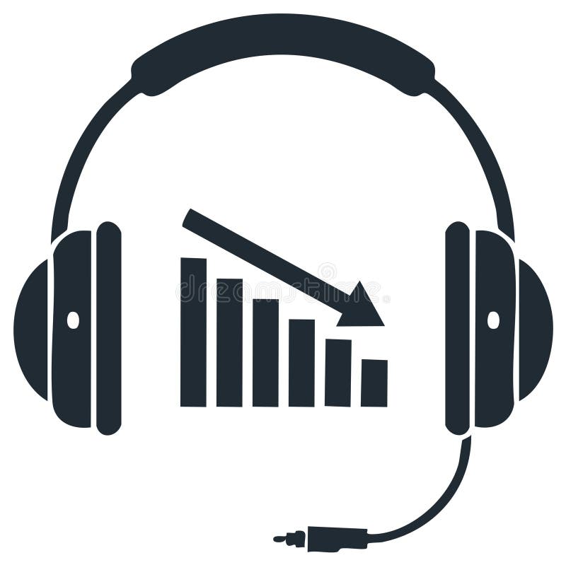 Headset with microphone audio decrease chart concept for support service and call center decrease, falling data information trend royalty free illustration