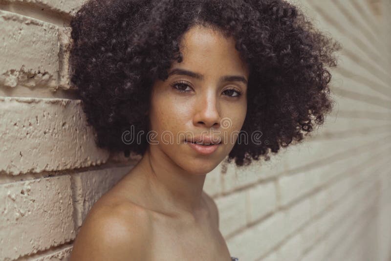 Sensual Black Woman with Curls Stock Image - Image of headshot, romantic:  113311469