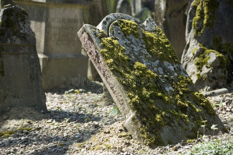 Headstone with lichen