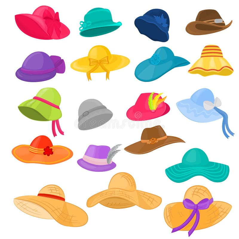 Headwear för huvudbonad eller för sommar för kläder för mode för kvinnahattvektor och kvinnlig elegant åtföljande illustrationhör royaltyfri illustrationer Headwear för huvudbonad eller för sommar för kläder för mode för kvinnahattvektor och kvinnlig elegant åtföljande illustrationhör royaltyfri illustrationer