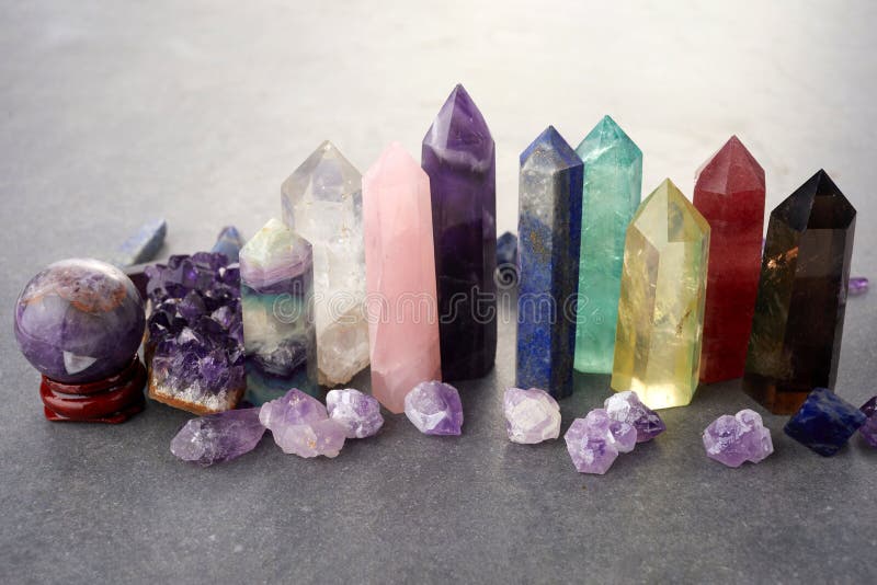 Healing Chakra crystals. Meditation, Reiki or spiritual healing background.