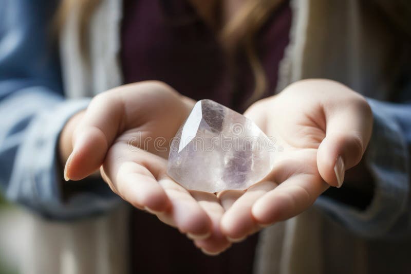 Healing Crystal in Hands for Practice and Rituals, AI Generated Stock