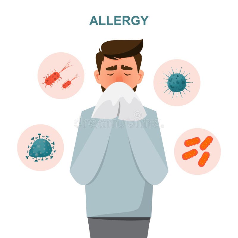 Health Care Concept. Man Get Sick Allergy Symptoms Stock Vector