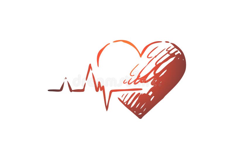 Health, Heart, Care, Heartbeat, Cardiogram Concept. Hand Drawn Isolated