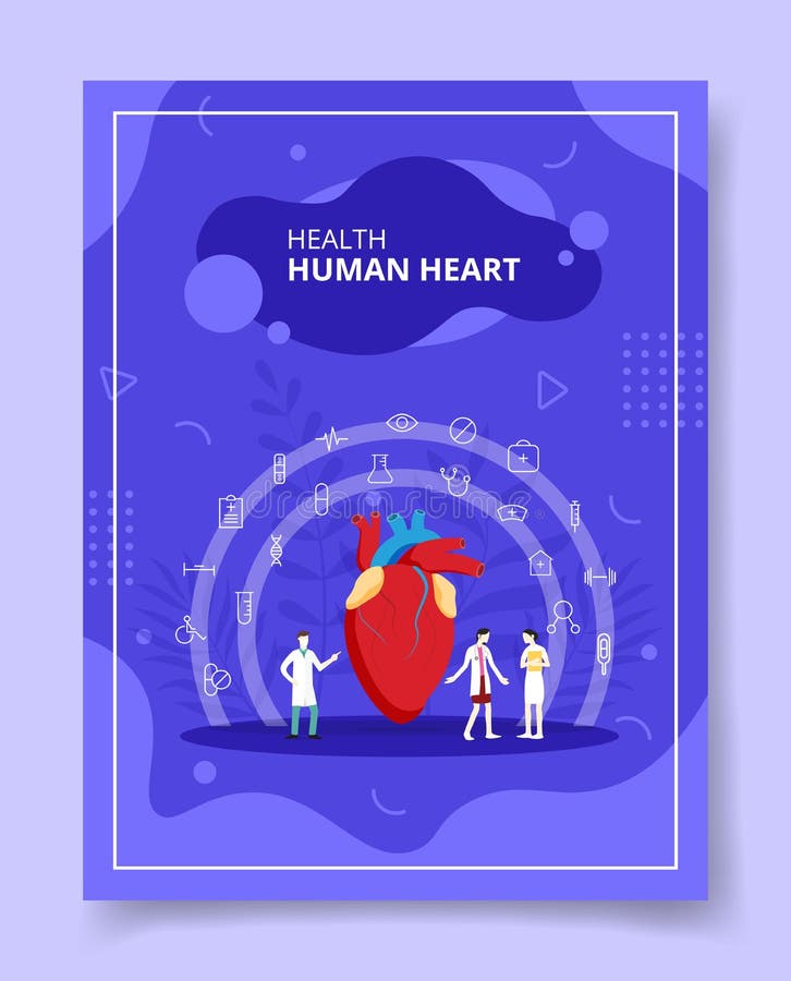 Health human heart people doctor nurse standing around anatomy organ heart for template of banners, flyer, books cover, magazines