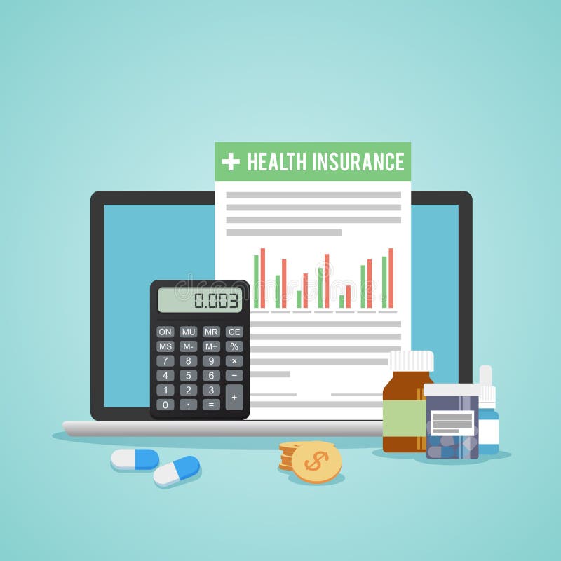 Health insurance form concept. Filling medical documents. Calculator, drugs, money. vector illustration Health insurance form concept. Filling medical documents. Calculator, drugs, money. vector illustration