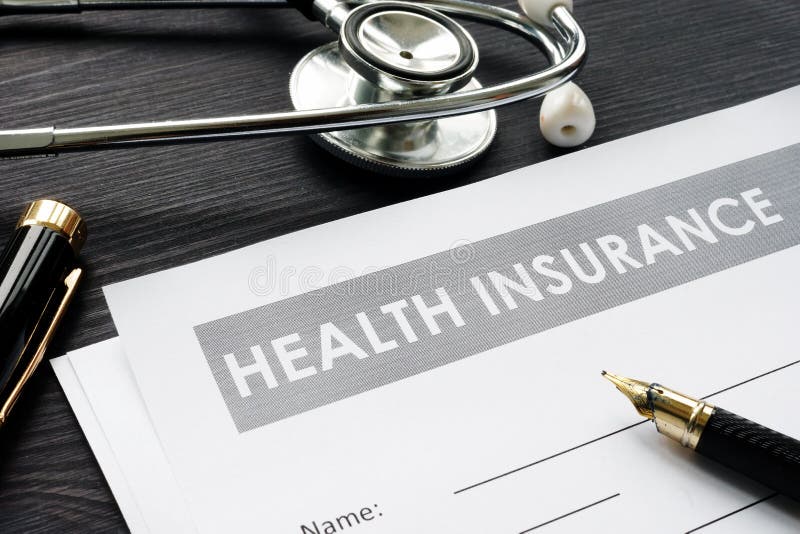 Health insurance policy, stethoscope. stock photo Health insurance policy, stethoscope. stock photo