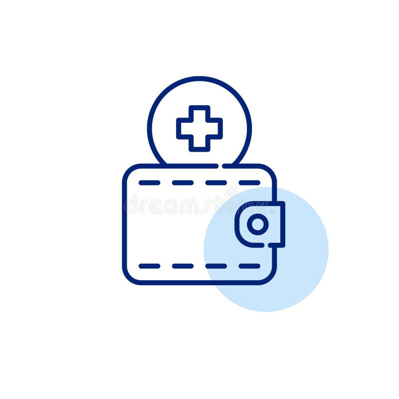Health insurance shopping. Cross symbol in a wallet. Pixel perfect, editable stroke line icon royalty free illustration Health insurance shopping. Cross symbol in a wallet. Pixel perfect, editable stroke line icon royalty free illustration