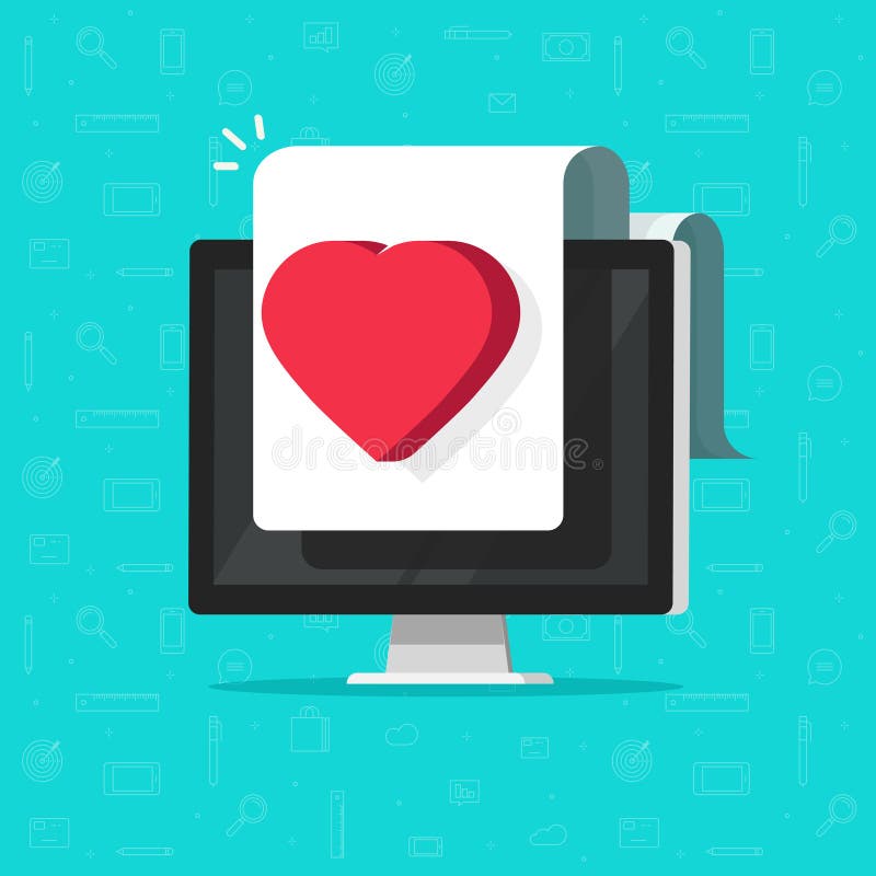 Health medical digital document online on computer screen vector flat cartoon illustration, idea of like or love heart stock illustration