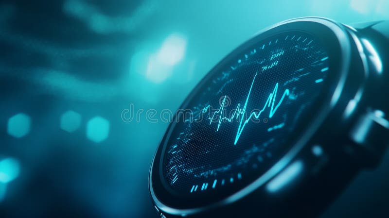 Health Monitoring Technology Eine Nahaufnahme eines erweiterten tragbaren Geräts mit EKG-Überwachungsfunktionen. Eine Nahaufnahme einer Hand, die mit einem Health Tracker versehen ist und ECG-Daten hervorhebt, die auf dem Bildschirm angezeigt werden AI generiert wurden