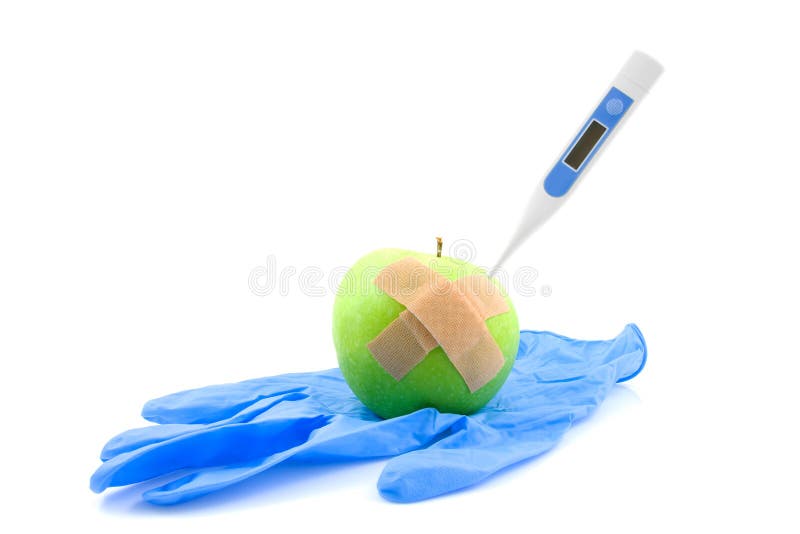 Sick Apple With Thermometer And Patches Stock Image Sick Apple With Thermometer And Patches Stock Image
