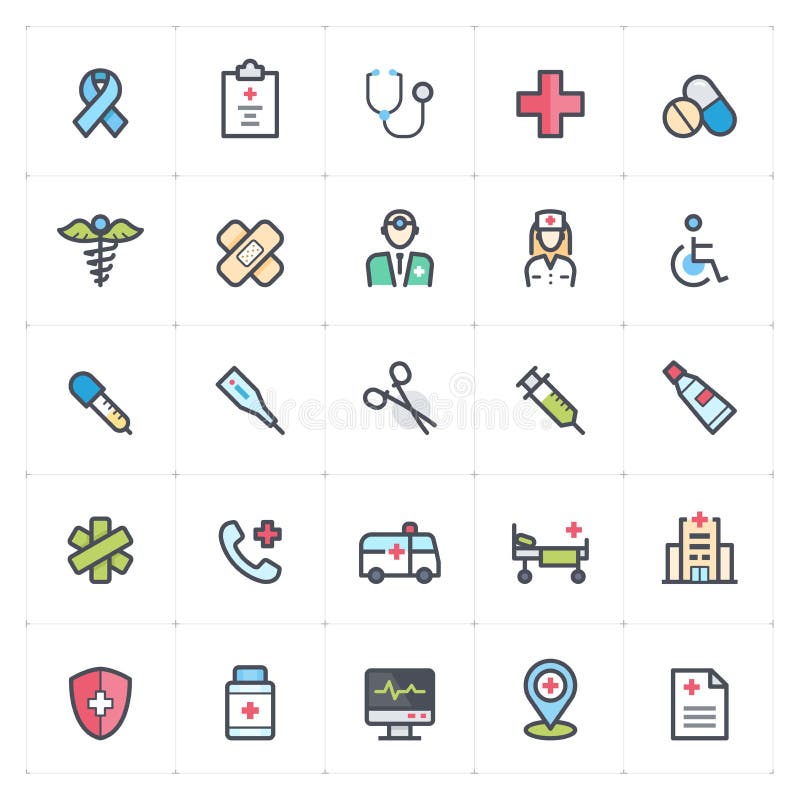 Icon set - Healthcare and Medical outline stroke with color stock illustration