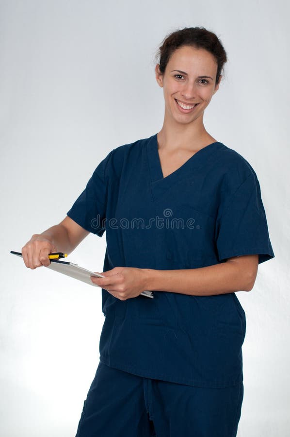 Healthcare professional in blue scrubs