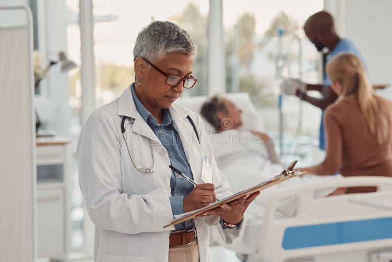 Healthcare, Senior Doctor and Clipboard, Medical Checklist with