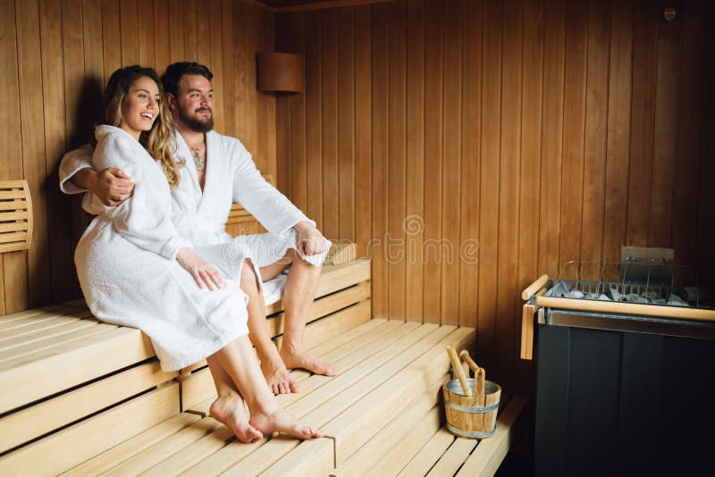 Beautiful Couple Relaxing In Sauna Stock Photo Image Of Pleasure
