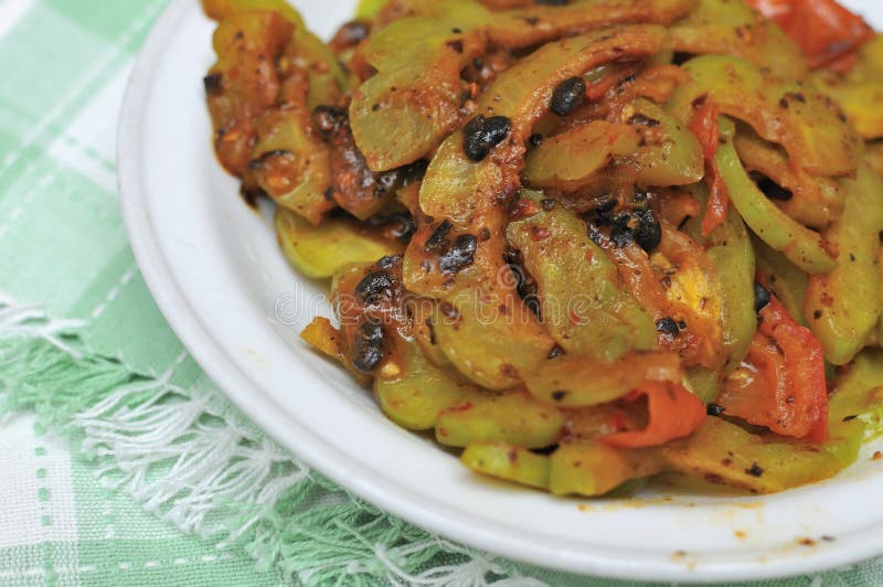 Healthy bitter gourd cuisine royalty free stock images