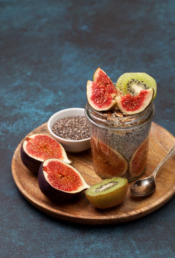Chia pudding with figs stock photos