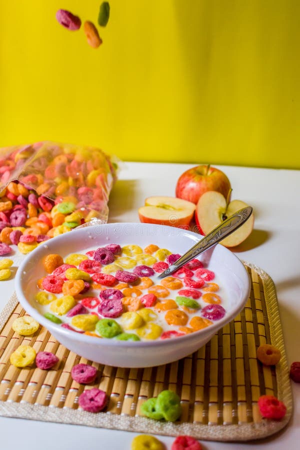 HEALTHY BREAKFAST of COLORFUL CEREAL Stock Photo Image of cereal, milk 142004600