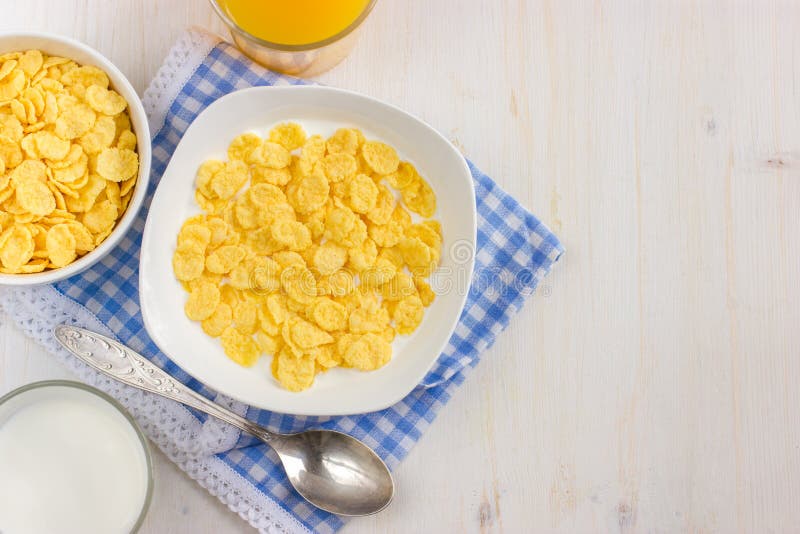 Healthy Breakfast. Corn Flakes and Milk. Stock Photo Image of lunch