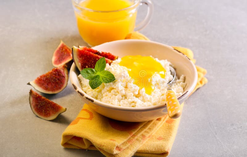 Healthy Breakfast Cottage Cheese with Honey Stock Image Image of